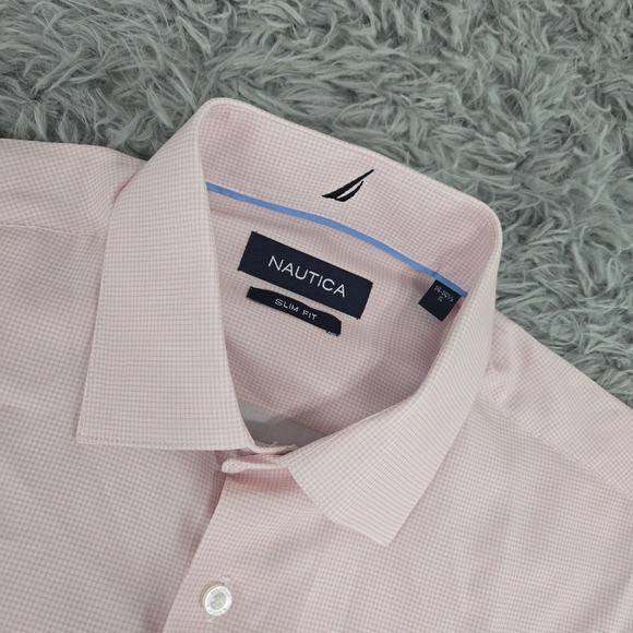 Nautica 10397 Small Powder Pink Micro‎ Check S/S Slim Fit Peromance Dress Shirt - Picture 1 of 8